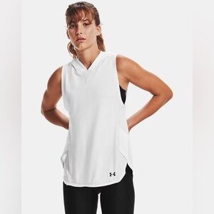 Under Armour Women’s White Sleeveless Breathe Tank Top With Hood Size Large